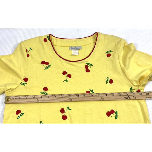 Vintage Womens Fruit Dress Size Small Butter Yellow Embroidered Cherries Cottage - Picture 6 of 10